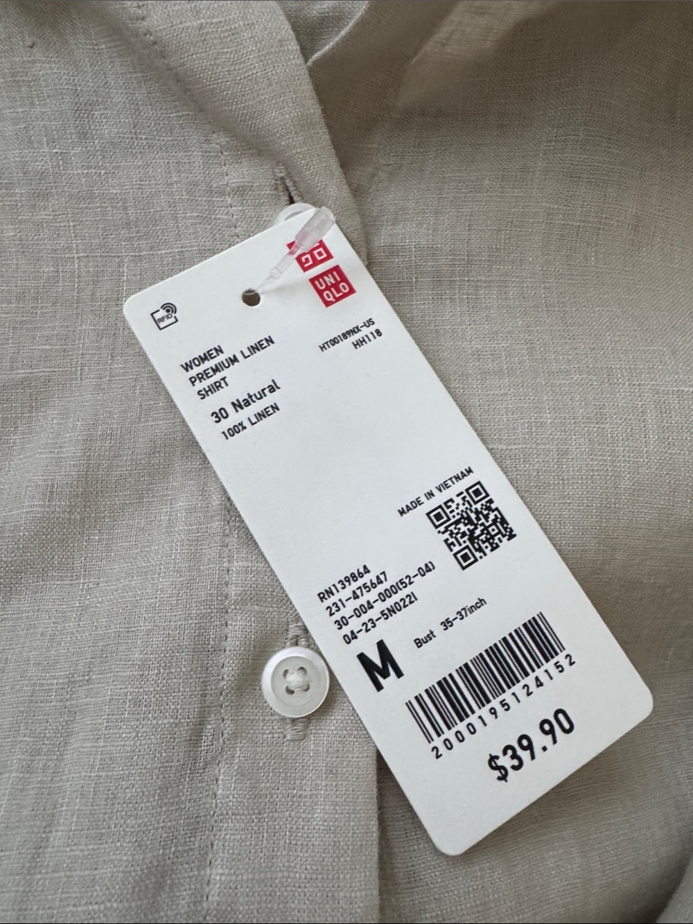 Uniqlo Women's Button-Down Linen Shirt in Light Beige - Picture 2 of 3